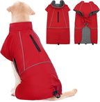 ROZKITCH Dog Rain Coat for Large Dogs, Waterproof Winter Jacket with Fleece Liner and Leash Hole Reflective Strip for Large Dog, Adjustable Hook & Loops Vest for Outdoor Hiking Travel Red 2XL
