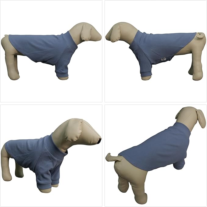 Lovelonglong Ribbed Dog T-Shirt Cotton Knitted Dog Sweaters for All Season Pet T-Shirts for Large Medium Small Dogs Grayish Blue S