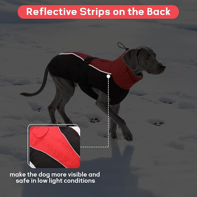 IDOMIK Dog Winter Coat, Reflective Waterproof Dog Jacket for Cold Weather, Warm Pet Coats for Small Medium Large Dogs, High Collar Doggy Fleece Snow Jacket, Winter Vest with Adjustable Buckle,L