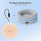 Heated Cat Bed Indoor - Adiustable Temperature Pet Heating Bed with Timer and Chew Resistant Cord, Washable Puppy Bed with Non-Slip Bottom, 21" x 21" x 8", Grey
