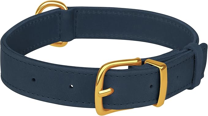 Leather Dog Collar - Heavy Duty Adjustable Soft Padded Pet Collars for Small Medium Large Dogs Breed - Black Green Brown Pink Red Blue (Smoky Blue, S, 9"-12" Neck Fit)