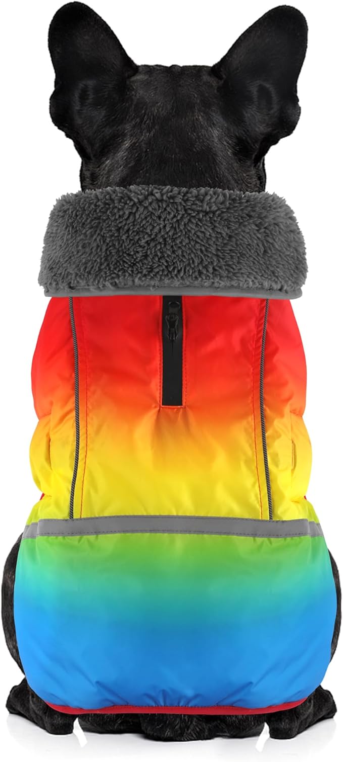 Dogcheer Warm Dog Coat, Waterproof Dog Winter Jacket Christmas Puppy Cold Weather Coats with Buckle, Reflective Adjustable Pet Snow Jacket for Small Medium Large Dogs - Gradient Red-Yellow, XL