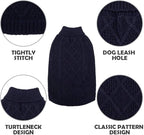 Mihachi Turtleneck Dog Sweater - Winter Coat Apparel Classic Cable Knit Clothes with Leash Hole for Cold Weather, Ideal Gift for Pet in New Year