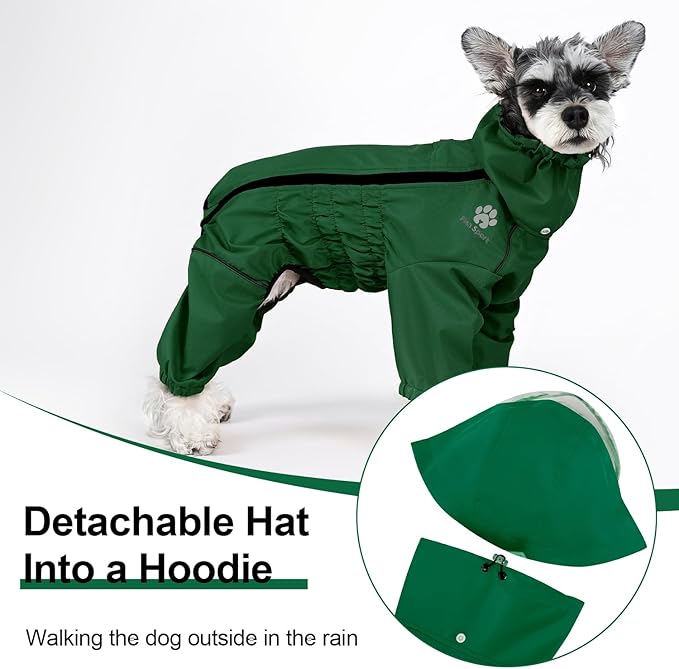 PINA Lightweight Dog Jacket with Hood and Leash Hole, Waterproof Dog Raincoat, Full Wrap Design with Reflective Strap and Pocket for Wet Weather Protection