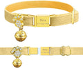 Personalized Breakaway Cat Collars - Magnetic Buckle, Bell - Safety Quick Release, Customized for Girls & Boys Cats- (Velvet-Yellow)