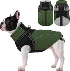 ASENKU Reflective Dog Coat with Built-in Harness, Windproof Fleece-Lined Dog Jacket for Small, Medium, Large Dogs, Warm Winter Vest with Turtleneck & Zipper (Green M)