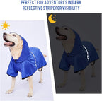 Dog Raincoat with Adjustable Belly Strap and Leash Hole - Hoodie with Reflective Strip - Waterproof Slicker Lightweight Breathable Rain Poncho Jacket for Medium Large Dogs - Easy to Wear, Blue 5XL