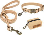 Wisedog Dog Collar and Leash Set, Waterproof Adjustable Puppy Collars with Cute Tag 6FT Dog Leash with Poop Bag for Small Medium Large Dogs (S, Sand Color)