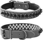 Adjustable Genuine Leather Spiked Studded Dog Collars for Small Medium Large Pets Like Pit Bull Bulldog Pugs Husky (L, Black1)