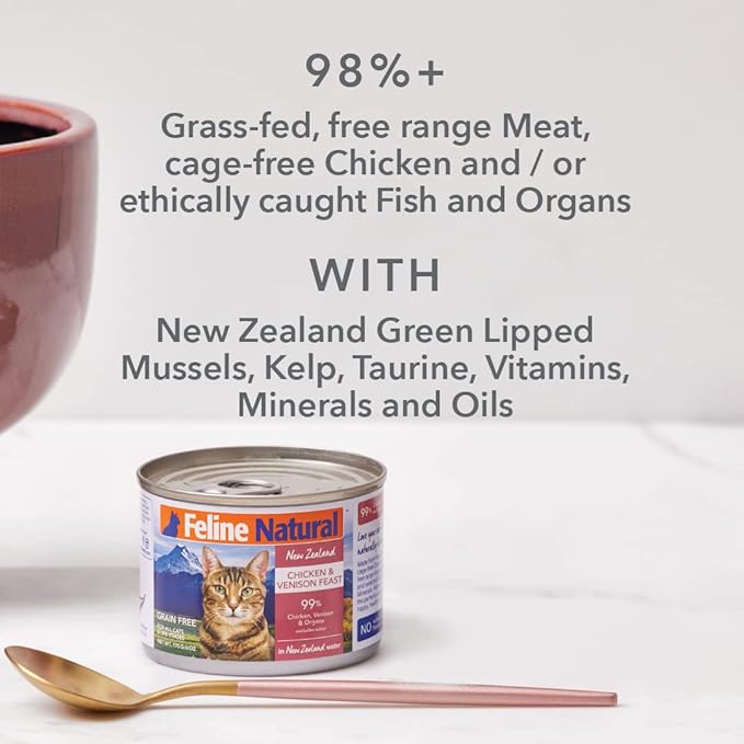 Feline Natural New Zealand Canned Catfood Wet Food, High-Meat, Low-Carb, & Grain Free Cat Food Wet, Beef & Hoki Feast, 6 oz, Pack of 12