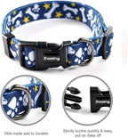 Ihoming Dog Collar and Leash Set for Daily Outdoor Walking Running Training, Bone Design for Medium Boys Girls Dogs Cats Pets, M-Up to 45LBS