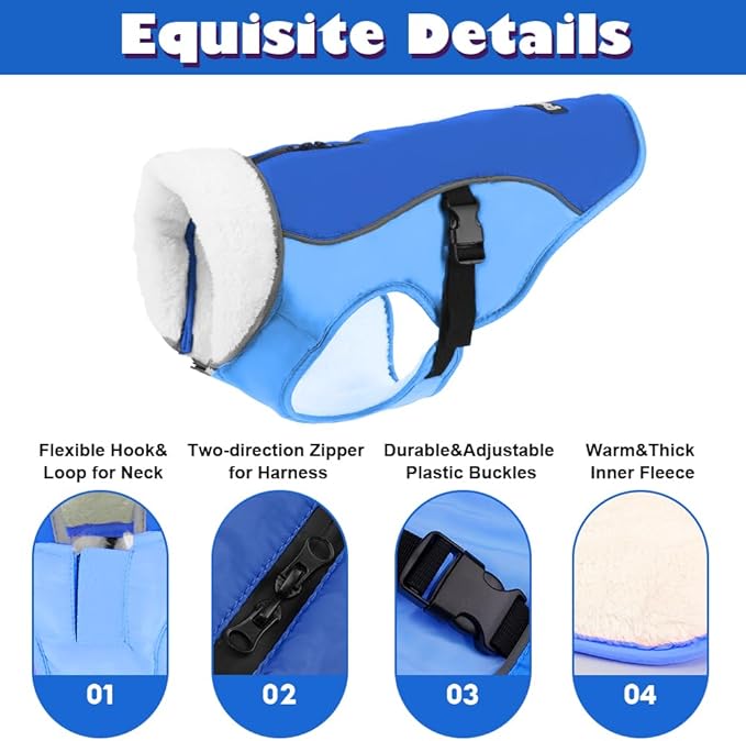 EMUST Dog Jacket Winter, Cozy Windproof Dogs Jacket for Cold Weather, Solid Color Dog Vests for Winter for Medium Dogs, New Blue, M