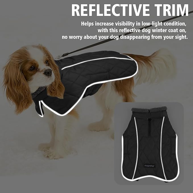 Fragralley Dog Coat Medium, Waterproof Dog Jacket with Warm Fleece Lining, Adjustable Reflective Dogs Winter Coat, Turtleneck Pet Coats for Cold Weather (Black M)