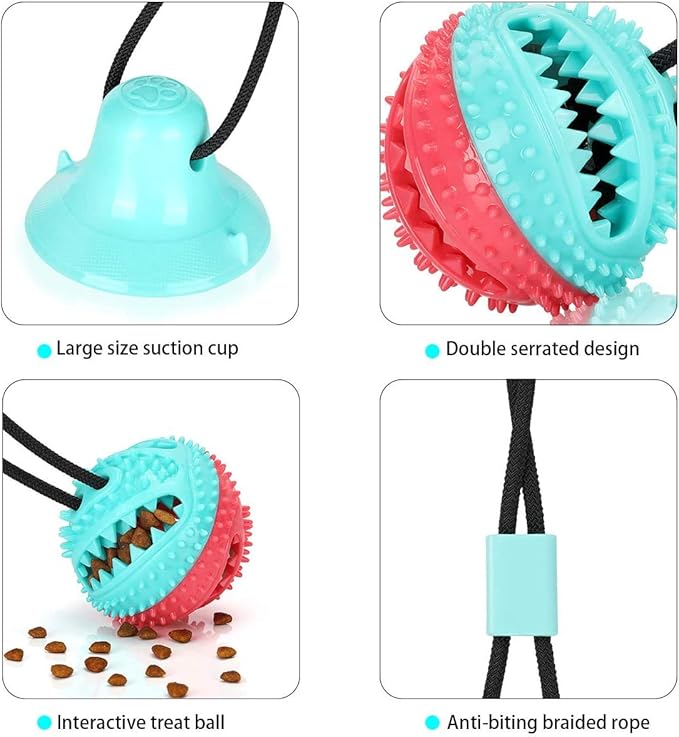 Interactive Dog Toys Tug of War, Mentally Stimulating Toys for Dog, Puppy Teething Toys for Boredom to Keep Them Busy, Dog Puzzle Treat Food Dispensing Ball Toy for Small Medium Dogs on Smooth Floor