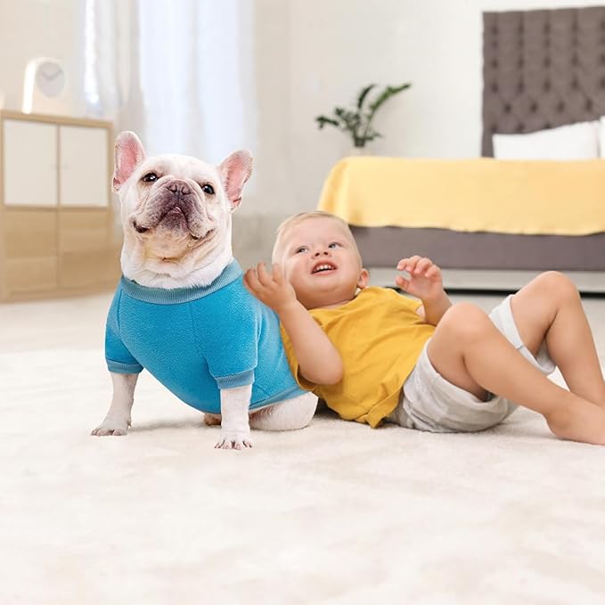 Idepet Dog Fleece Sweater - Soft Puppy Sweatshirt & Warm Winter Shirt for Small Dogs & Cats (Blue, Small)