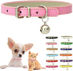 Pink XS Dog Collar with Bell, Soft Pu Leather Cat Collars Adjustable Buckle for XXS Extra Small Medium Tiny Female Girl Pets Puppy Kitten Teacup Yorkie X-Small
