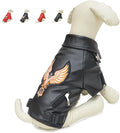 Lovelonglong Cool Dog Leather Jacket, Warm Coats Dogs Windproof Cold Weather Coats for Large Medium Small Dogs with Eagle Embroidery Black L-M