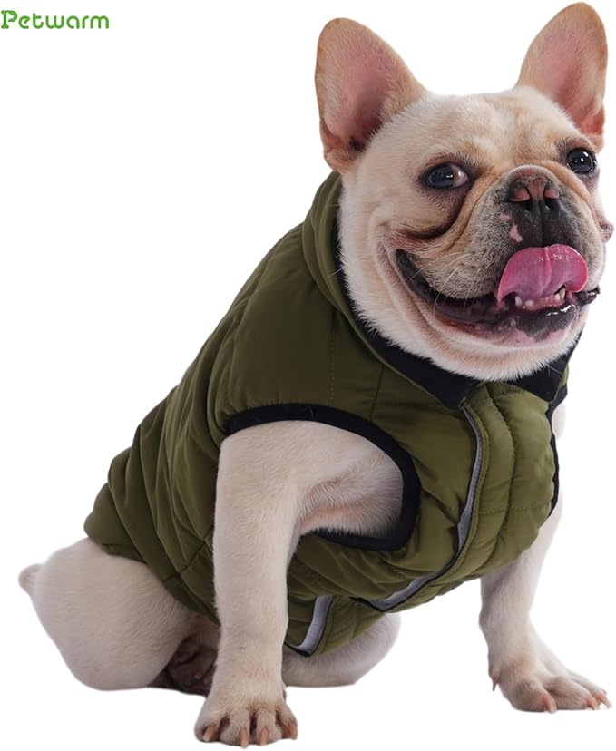 PetWarm Reversible Dog Winter Coat, Windproof Dog Puffer Vest, Soft Vest for Dogs with Hook-and-Loop Strap for Easy Dressing, Waterproof Coat for Dogs with Adjustable Fit, Green, 2XL