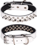 Adjustable Genuine Leather Spiked Studded Dog Collars for Small Medium Large Pets Like Pit Bull Bulldog Pugs Husky (M, White)