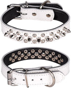 Adjustable Genuine Leather Spiked Studded Dog Collars for Small Medium Large Pets Like Pit Bull Bulldog Pugs Husky (L, White)