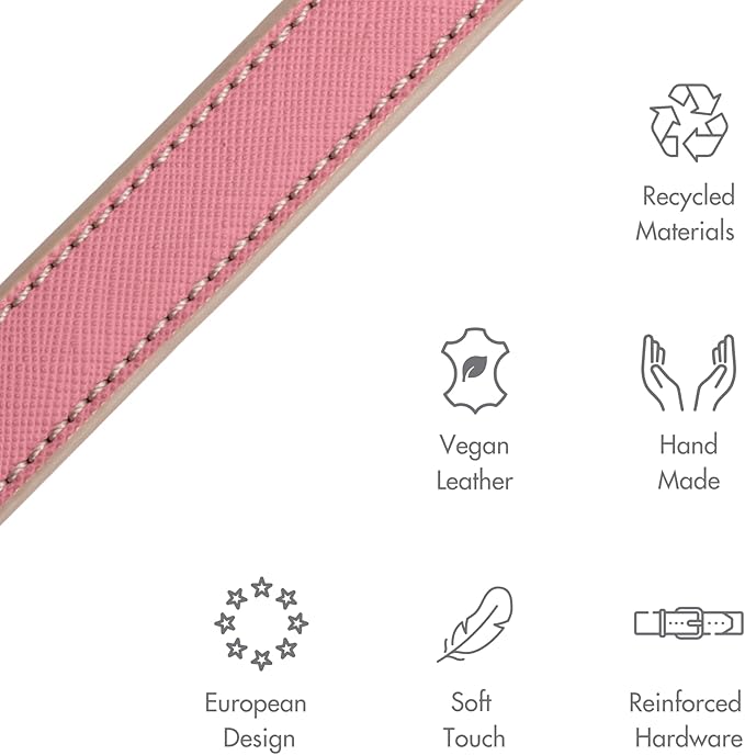 Nina Woof Rio Pink Vegan Leather Dog Collar - Padded Luxury Adjustable Buckle Collar - Sustainable, Cruelty-Free, for Small to Large Dogs