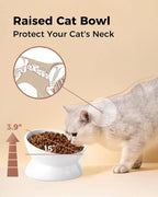 LoeJan Elevated Cat Food Bowl, 5 Oz Ceramic Raised and Tilted Water Bowl, Anti Vomiting and Protect Pets' Spines Dishes for Small Dog, Fat Faced Cat, Kitten (White, 4 Pack)
