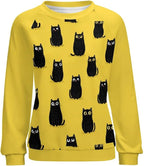 Abstract Cute Cat Shirts for Women Long Sleeve Lady Crewneck Pullover Sweatshirt Fall Winter Oversized Tops