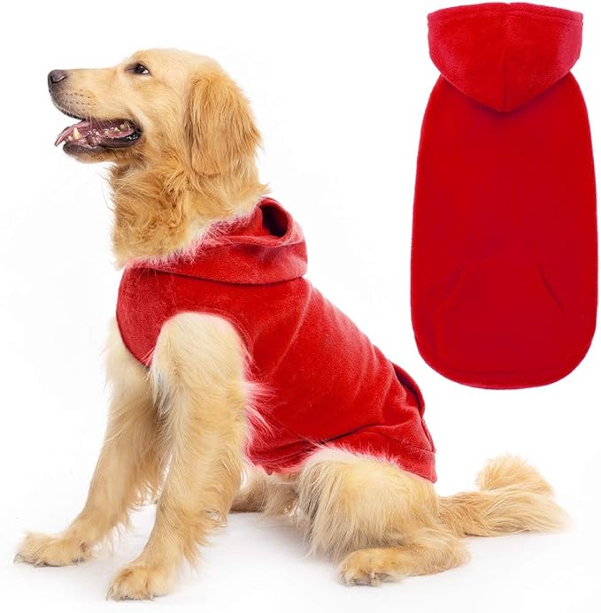 EXPAWLORER Dog Hoodie Fleece Sweater Vest, Hooded Dog Sweatshirt Fall Winter Pet Clothes with Leash Hole, Sleeveless Warm Cozy Puppy Clothing for Cat Small Medium Large Dogs Girl Boy, Red XL