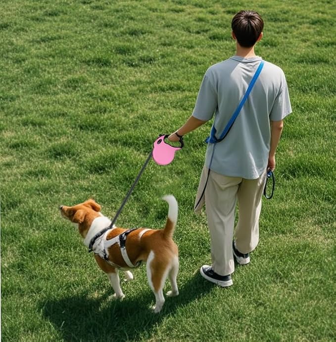 Retractable Dog Leash Hands-Free Adjustable Length 16ft with Safety Lock Durable Nylon Belt for Small Medium Large Dogs Easy Walk Training Portable Dog Leash Pink L