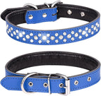 Rhinestones Dog Collar, Adjustable Sparkly Crystal Studded Genuine Leather Pet Dog Collar for Small and Medium Dogs (M, Dark Blue)
