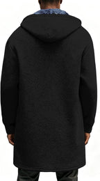 Mens Long Cardigan Hoodies Full Zip Fleece Lined Jackets Fashion Knitted Color Block Hooded Coat with Pockets