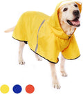 Large Dog Raincoat Jacket with Adjustable Belly Strap and Leash Hole - Hoodie with Reflective Strip - Waterproof Slicker Lightweight Breathable - Easy to Wear