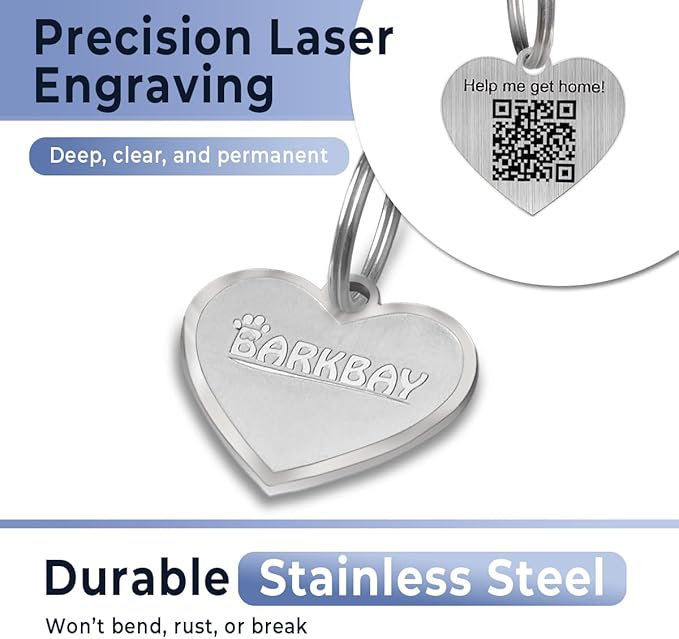 Dog Tags Personalized for Pets,Dog Name Tags QR Code,No Subscription Fees,Modifiable Pet Online Profile,Stainless Steel,No App Required,for Dogs and Cats Small,Medium,Large(Heart,Small)
