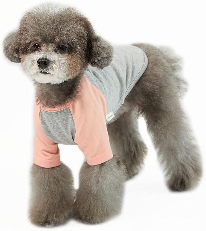 Dog Shirt for Small and Large Dogs Raglan Cotton T-Shirts Soft Breathable Dog Shirts pet Clothes Gray Series (Small, Gray/Peach)