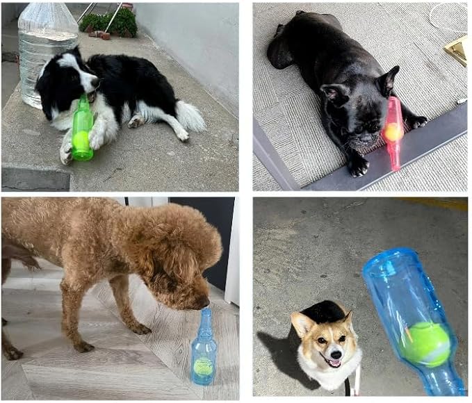 Wine Bottle Dog Toy, Fun Interactive Cute Squeaky Dog Toys with Tennis Ball Inside, Ideal for Large/Medium/Small Dogs to Fetch Games and Bonding Time, Not for Heavy Chewers, Large-Blue