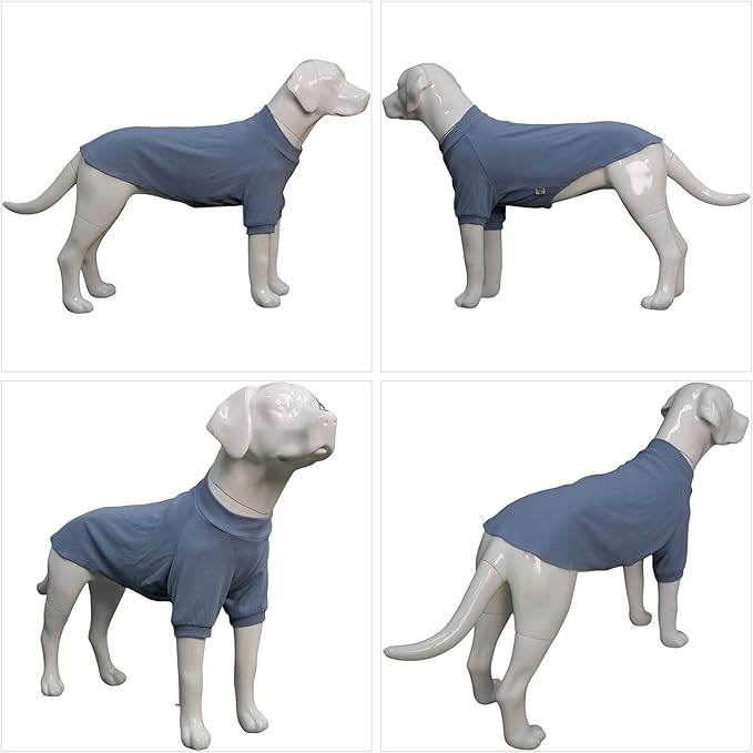 Lovelonglong Ribbed Dog T-Shirt Cotton Knitted Dog Sweaters for All Season Pet T-Shirts for Large Medium Small Dogs Grayish Blue 2XL