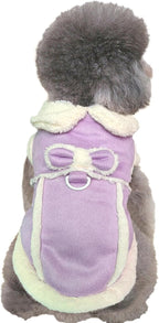 Jecikelon Bowtie Dog Cold Weather Coat Fleece Lining Warm Pet Puppy Turtleneck Dogs Winter Clothes for Small Dogs with D-Ring (Purple, X-Large)