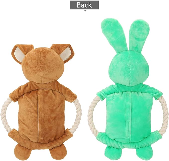 Squeaky Plush Dog Toy - Funny Stuffed Rabbit Chew Toy, Cute Pet Birthday Gift for Small, Medium and Large Dogs (Brown)