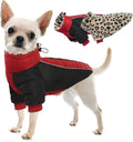 IDOMIK Reversible Dog Winter Coat, Thick Warm Dog Coat with Leopard Fleece Lining&Zipper, Adjustable High Collar Waterproof Jacket, Reflective Pet Cold Weather Coats for Small Dogs,Red,S