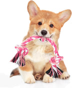 SZEE Dog Rope Toy, 14 in 3 Knots Chew Rope for Small Medium Dogs, Natural Cotton Pull Toy for Tug of War and Teeth Cleaning (Pink)