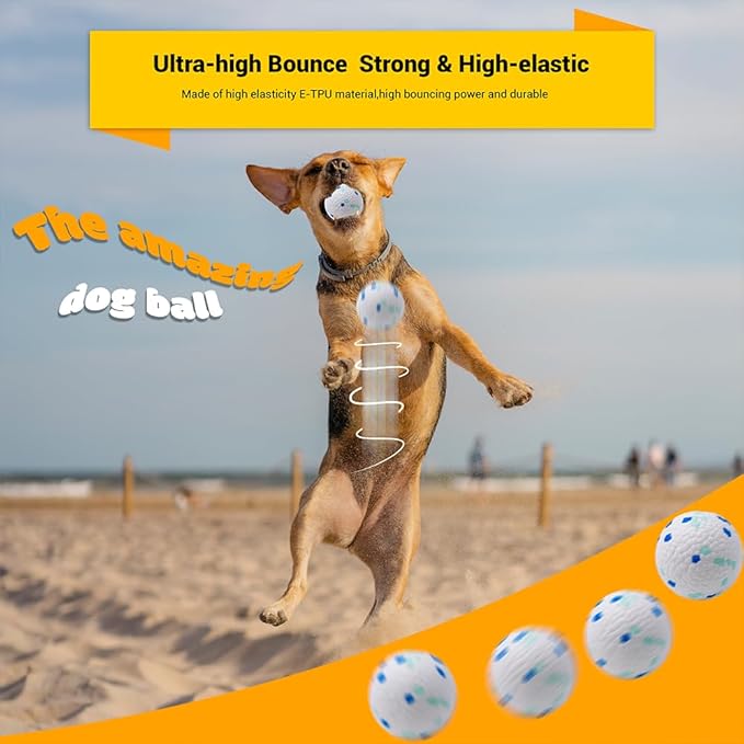 Durable E-TPU Dog Balls, 2 PCS, Indestructible Bouncy Floating Balls for Medium & Large Dogs, Training Toys for Aggressive Chewers, Water Play, Outdoor Fun