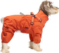 BRKURLEG Dog Raincoat for Small Dogs, Small Dog Rain Jacket with Harness Built in, Waterproof 4 Legs Pet Raincoats, Puppy Outdoor Jacket with Reflective Strip, Orange, XXL