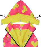 HDE Dog Raincoat Poncho Double Layer Zip Rain Jacket with Removable Hood, Leash Hole for Small to 3XL Dogs and Puppies Ducks Pink - L