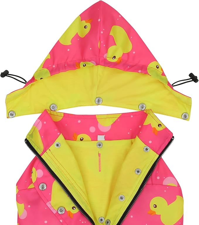 HDE Dog Raincoat Poncho Double Layer Zip Rain Jacket with Removable Hood, Leash Hole for Small to 3XL Dogs and Puppies Ducks Pink - S