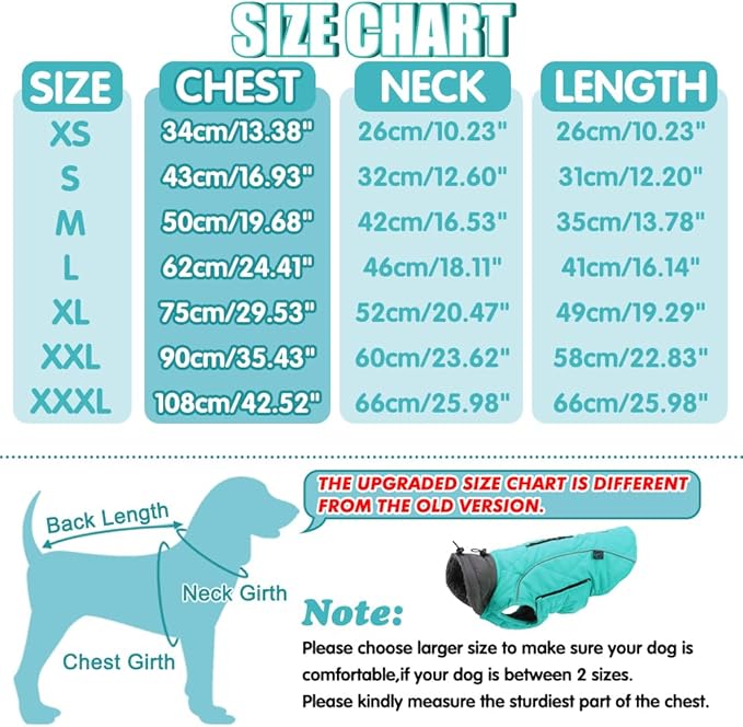 EMUST Dog Jackets for Winter, Cold Weather Coats for Dogs, Soft Winter Jackets for Medium Large Dogs, Turquoise, L