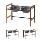 7.1inch Ceramic Adjustable Raised Double Bowls Set with Stand, 3 Heights Elevated, 2 Placement Options,Food and Water Bowls for Medium and Large Dog(Reactived Glaze -Grey)