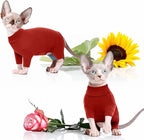 ROZKITCH Hairless Cat Clothes, Breathable Soft Cat Jumpers for Cats Only, Cat Coat with Four Legs, Warm Cat Sweater Cat T-Shirt Cat Pajamas Jumpsuit Vest Cornish Rex Devon Rex Peterbald Red L