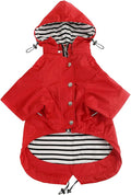 Dog Zip Up Raincoat with Reflective, Rain/Water Resistant, Adjustable Drawstring, Removable Hood, Raincoats with Legs 8lbs to 80lbs Available - Red - Small