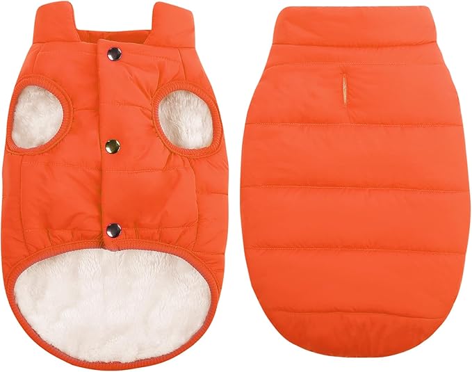 ASENKU Dog Winter Coat - Waterproof Windproof Dog Jacket, Warm Snowproof Doggie Puffer Vest for Cold Weather, Lightweight Snow Coats for Small Medium Large Dogs (Orange, M)
