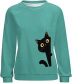 Abstract Cute Cat Shirts for Women Long Sleeve Lady Crewneck Pullover Sweatshirt Fall Winter Oversized Tops